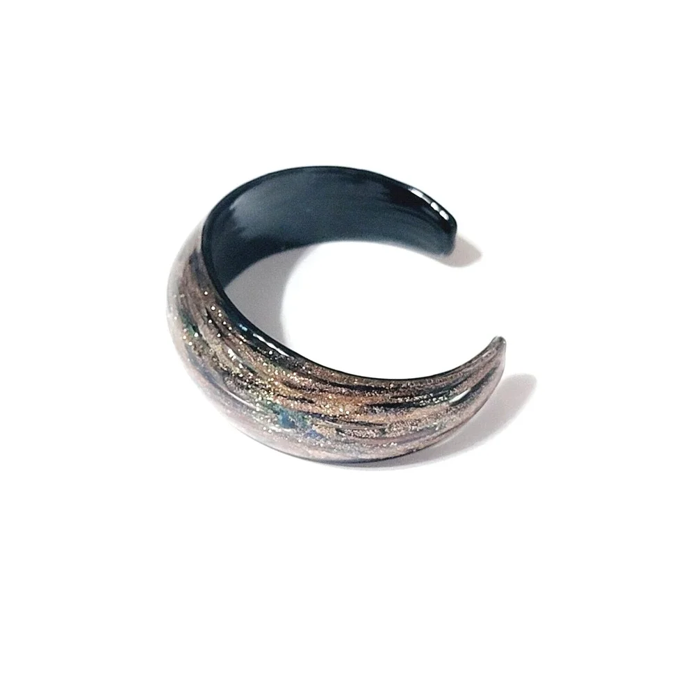 Vintage Sparkly Bronze Tones Glass Cuff Bracelet, Wide Statement Bracelet cfb